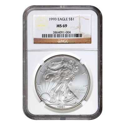 1993 1oz USA Silver Eagle MS-69 NGC